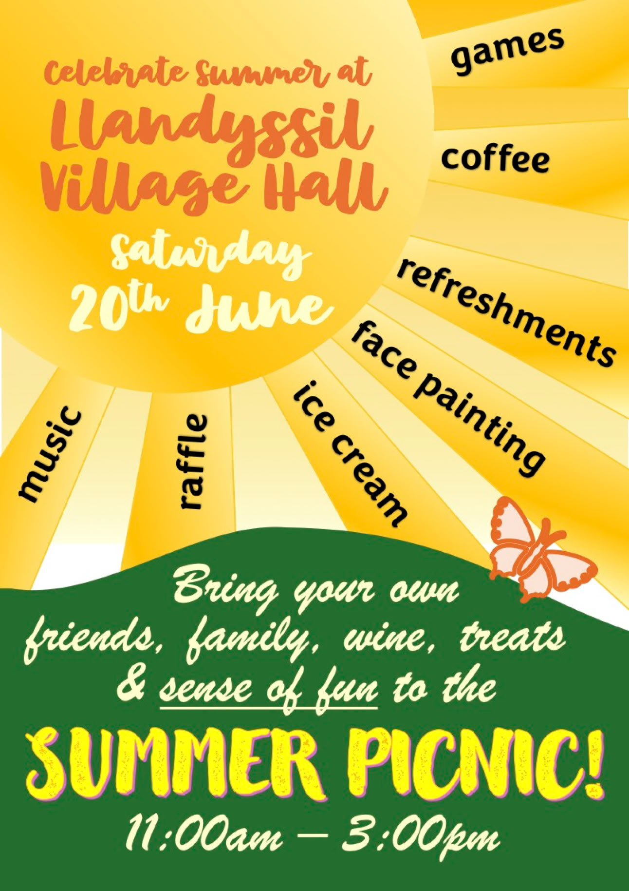 Poster advertising Llandyssil Summer Picnic